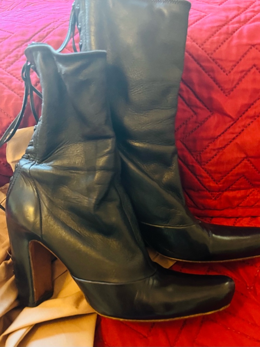 Alaia Black Leather Mid-Calf High-Heel Boots